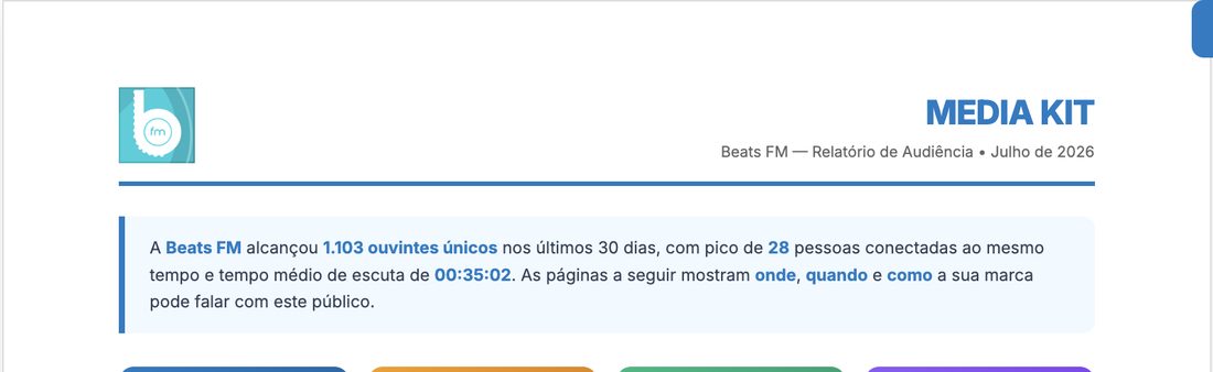 Media Kit em PDF gerado pelo painel xCAST para apresentar a anunciantes