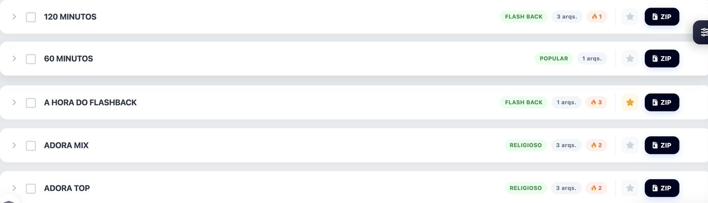 Cada programa com categoria, popularidade e ZIP