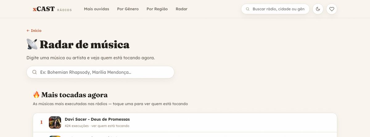 O ouvinte procura a música — e encontra a SUA rádio
