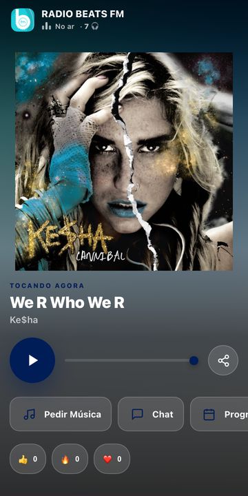 Modelo Cartaz do app para rádio do xCAST, tela real da rádio de demonstração Beats FM