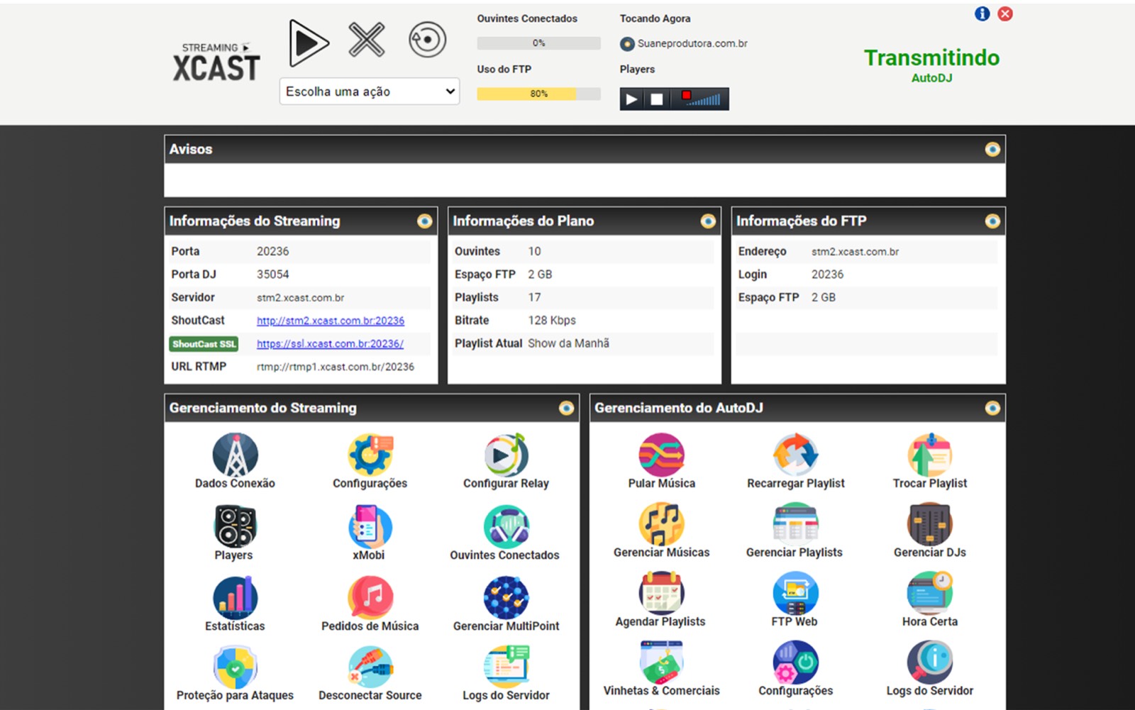 xCAST Clássico — versão tradicional do painel